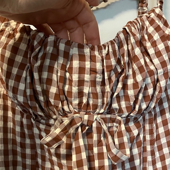 NWT For Love & Lemons Gingerbread Gingham Midi Dress in Brown - Picture 4 of 10